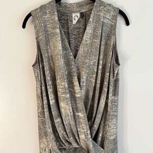 Gray Sleeveless Wrap Blouse with Elegant Draping